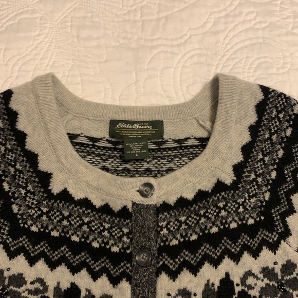 Eddie Bauers Women’s Crew-Neck Lambswool Long Sleeve Cardigan Cottage Core SZ L - Picture 7 of 12